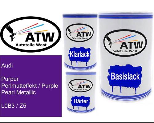 Audi, Purpur Perlmutteffekt / Purple Pearl Metallic, L0B3 / Z5: 500ml Lackdose + 500ml Klarlack + 250ml Härter - Set, von ATW Autoteile West.